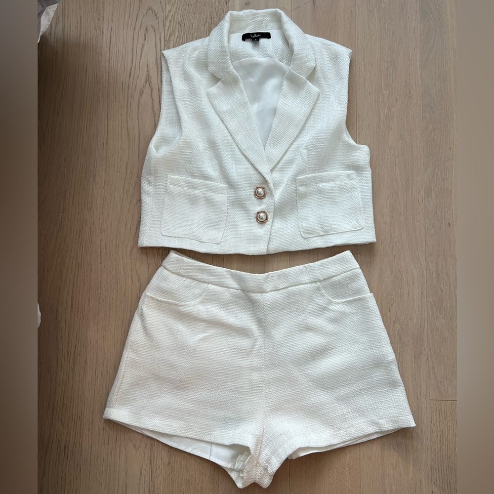 Lulus Cream Vest and Shorts Set